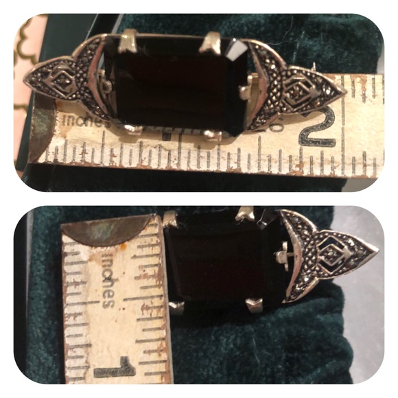 Vintage Sterling Marcasite & Onyx Pin (Broach) - Picture 4 of 7